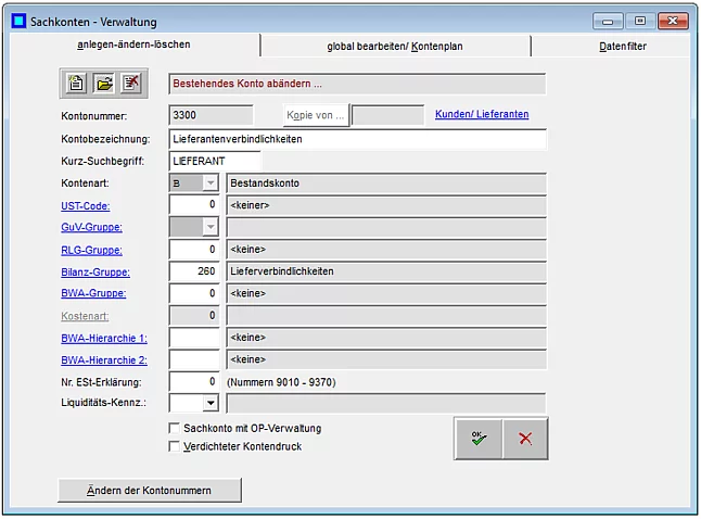 Sachkonten-Verwaltung